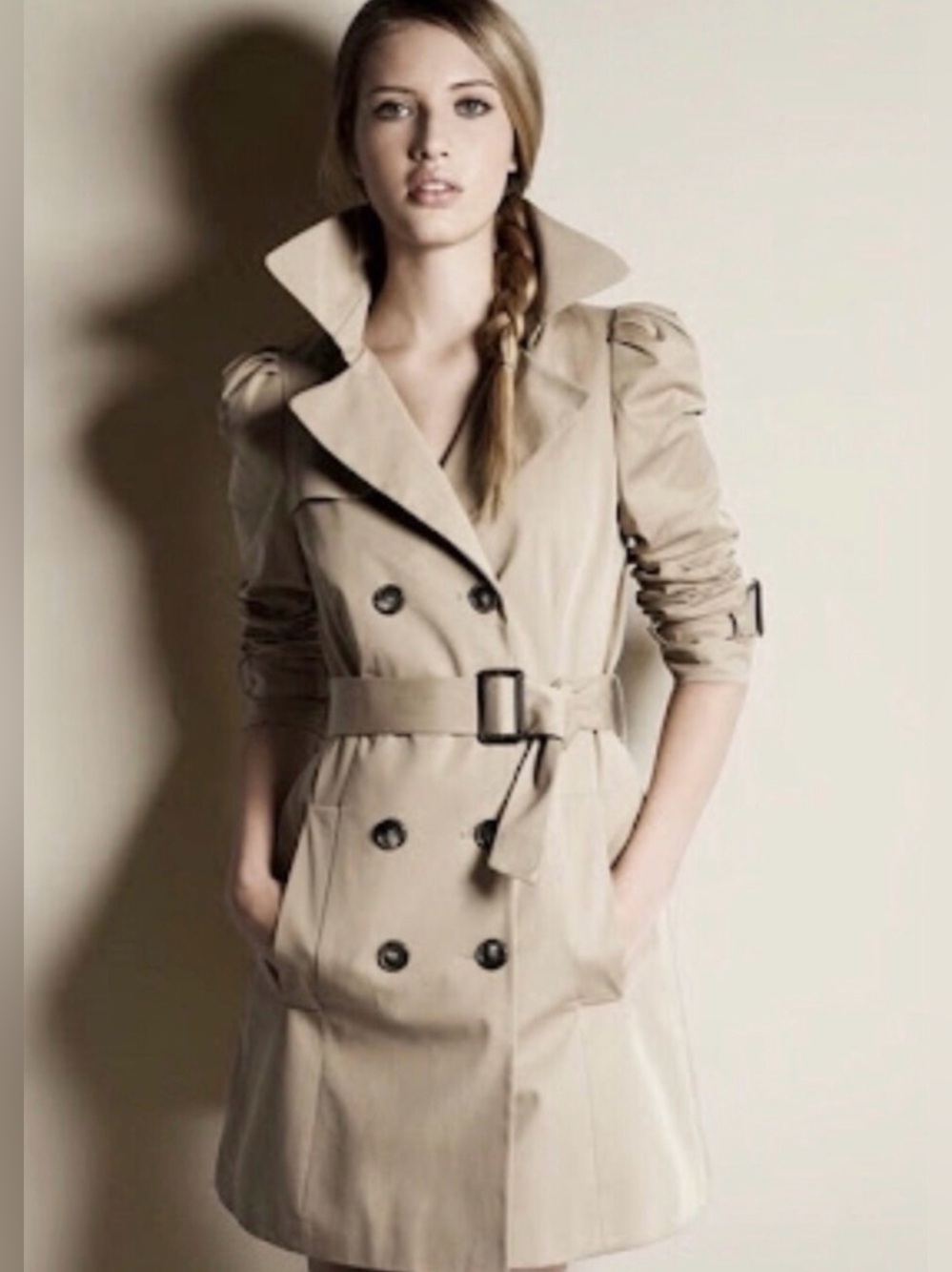 Allen B. Khaki Trench coat puff sleeve